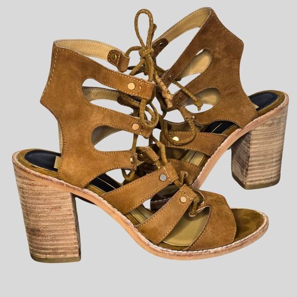 Dolce Vita Lyndon Sandals Women’s Size 6.5 Brown Suede Lace-Up Block Heel Boho - Picture 3 of 13